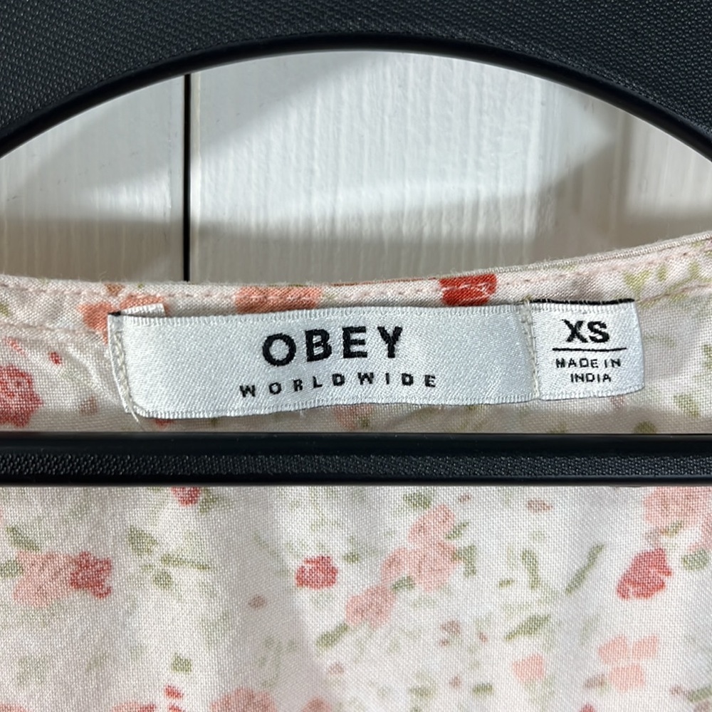 Obey Floral Cutout Mini Dress Ivory Beige Romantic Summer Mini Dress Size Small - Picture 7 of 10